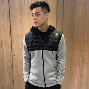 Reebok Men's Hooded Full Zip fleece active Jacket Grey black sweatshirt size M